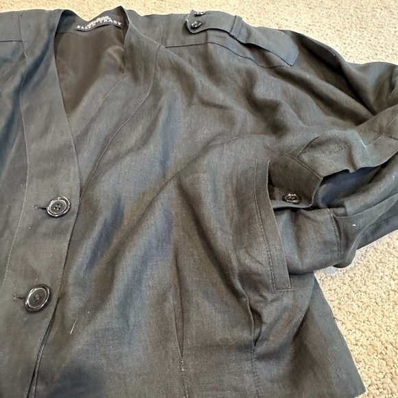 VTG Linda Allard Ellen Tracy Jacket Linen Black Embroidered Aztec Inca Size 10 - Picture 8 of 15